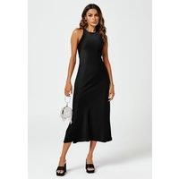 Slim-Fit Satin Midi Dress In Black
