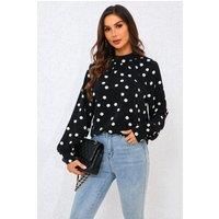 FS Collection Women's Black Dot Print Halter Neck Blouse Top In Black | Size: Small