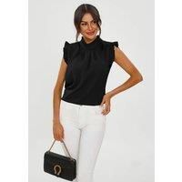 FS Collection Women's Frill Trim Sleeve High Neck Blouse Top in Black | Size: XS