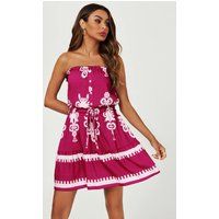 FS Collection Women's Printed Broderie Strapless Mini Dress in Pink | Size: XS