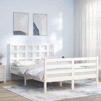 Bed Frame with Headboard White Small Double Solid Wood