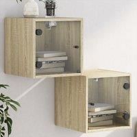 Bedside Cabinets with Glass Doors 2 pcs Sonoma Oak 35x37x35 cm