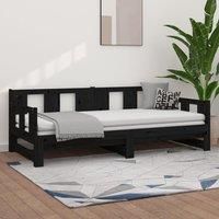 Pull-out Day Bed Black Solid Wood Pine 2x(80x200) cm