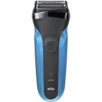 Braun Series 3 310 Electric Shaver Wet & Dry Electric Razor for Men with 3 Flexible Blades Rechargeable and Cordless Electric Foil Washable Shaver Black/Blue, 2 pin plug