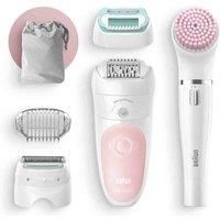 Braun Silk-Épil Beauty Set 5 5-875 Starter 4-in-1 Cordless Wet and Dry Hair Removal - Epilator Shaver Trimmer Face Cleanser White/Pink, 2 pin plug