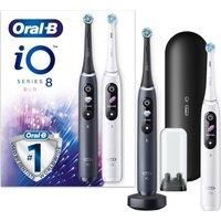 Oral-B iO8 - Electric Toothbrushes Rechargeable, White & Black Handles, Revolutionary Magnetic Technology, Colour Display, 2 Toothbrush Heads, 1 Premium Travel Case, Gift for Men/Women, 2020 Edition
