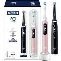 Oral-B iO6 Black Lava & Pink Sand Electric Toothbrush Duo Pack + Oral-B iO Ultimate Clean Black Toothbrush Heads, Pack of 4 Counts + Oral-B iO Ultimate Clean White Toothbrush Heads, Pack of 4 Counts