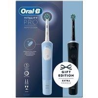 Oral-B Vitality Pro 2x Electric Toothbrushes, 2 Toothbrush Heads, 3 Brushing Modes Including Sensitive Plus, 2 Pin UK Plug, Black & Blue