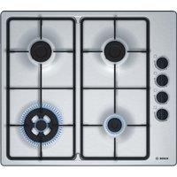 Bosch PBH6B5B60 58cm Four Burner Gas Hob With Cast Iron Pan Stands Stainless Steel