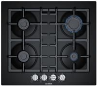 Bosch PNP6B6B90 Serie 4 Four Burner 60cm Gas-on-glass Hob With Cast Iron Pan Stands - Black