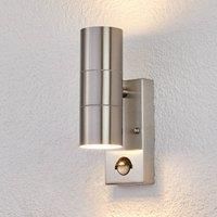 Outdoor Wall Light /'Eyrin/' with Motion Detector (Modern) in Silver Made of Stainless Steel (2 Light Sources, GU10) from Lindby | Wall lamp for Exterior/Interior Walls, House, Terrace und Balcony