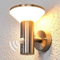 Outdoor Wall Light /'Tiga/' with Motion Detector (Modern) in Silver Made of Stainless Steel (1 Light Source,) from Lindby | Wall lamp for Exterior/Interior Walls, House, Terrace und Balcony
