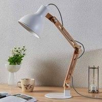 Wood desk lamp Shivanja with white lampshade