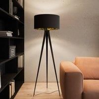 Lindby Black and gold floor lamp Benik in a tripod look