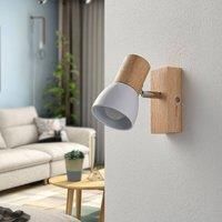 Wooden spotlight Thorin with white metal shade
