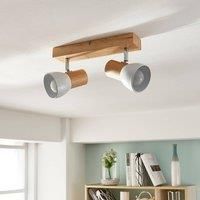 Lindby Thorin - 2-bulb wood ceiling lamp