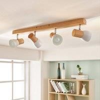 Lindby Wood ceiling spotlight Thorin with white shades