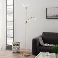 Lindby Jost LED uplighter with a reading lamp, matt brass