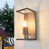 Outdoor Wall Light /'Annalea/' with Motion Detector (Modern) in Black Made of Aluminium (1 Light Source, E27) from Lucande | Wall lamp for Exterior/Interior Walls, House, Terrace & Balcony