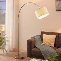 Arc floor lamp Railyn, cream white fabric shade