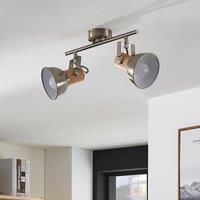 Lindby Dennis ceiling light with wood, 2-bulb