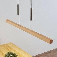 Lucande Pia LED linear pendant light, beech wood