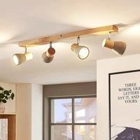 Four-bulb wooden LED ceiling light Filiz, concrete