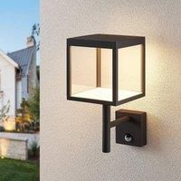 Lucande LED outdoor wall light Cube, graphite, with sensor