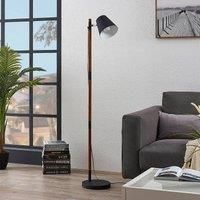 Lindby Floor lamp Birte, black with wooden element