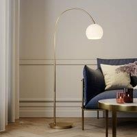 Lindby Cynthia arc floor lamp, glass, matt brass