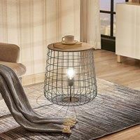 Lindby Winnie basket floor lamp with wooden panel