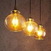 Lindby Tymoni glass pendant light, amber, 3-bulb