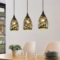 Lindby Marcello pendant light, 3-bulb, black gold