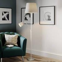 Lindby Nantwin floor lamp, fabric lampshade, grey