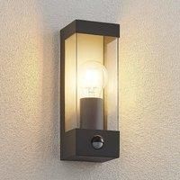 Lindby Outdoor Wall Light /'Tilian/' with Motion Detector (Modern) in Black Made of Stainless Steel (1 Light Source, E27) from Wall lamp for Exterior/Interior Walls, House, Terrace und Balcony