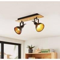 Lindby Aylis ceiling lamp, black, wood, two-bulb
