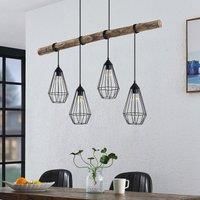 Lindby Eldarion hanging light, wooden beam, 4-bulb