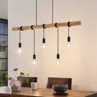 Lindby Rome hanging light, wooden beam, 5-bulb