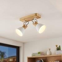 Ceiling Light /'Merela/' dimmable (Scandinavian) in Brown Made of Wood for e.g. Living Room & Dining Room (2 Light Sources, E14) from Lindby | floodlight, Spotlight