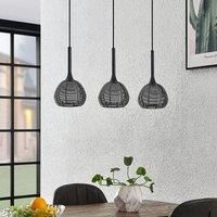 Lucande Tetira hanging lamp, 3-bulb, long, black