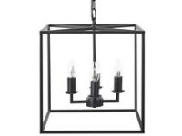 Modern Pendant Lamp Metal Cube Cage Frame 4 Light Fixture Black Wanchet