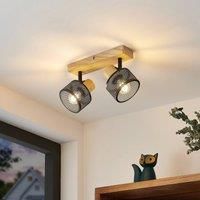 Ceiling Light /'Evinora/' dimmable (Modern) in Brown Made of Wood for e.g. Living Room & Dining Room (2 Light Sources, E14) from Lindby | floodlight, Spotlight