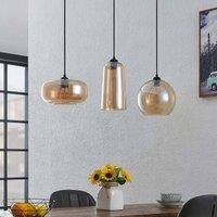Lucande Wilja hanging light, three-bulb, amber
