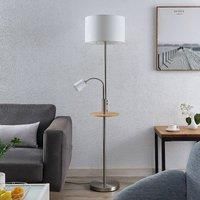 Lindby Aovan floor lamp with shelf and USB, nickel
