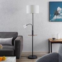 Lindby Aovan floor lamp with shelf and USB, black