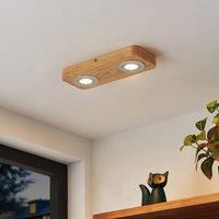 Lindby Mikari LED ceiling light in wood, 2-bulb
