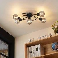 Lindby Elaina ceiling lamp 5-bulb long black smoke