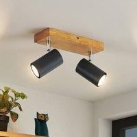 Ceiling Light /'Maniva/' dimmable (Modern) in Brown Made of Wood for e.g. Living Room & Dining Room (2 Light Sources, GU10) from Lindby | floodlight, Spotlight