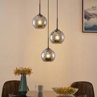 Lindby Jurian pendant light, smoked, black, 3-bulb