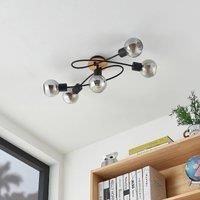 Lindby Eridia ceiling light, wood, 5-bulb, long